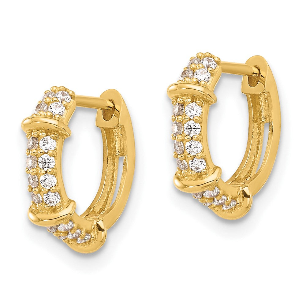 10K Yellow Gold Polished CZ Hinged Hoop Earrings
