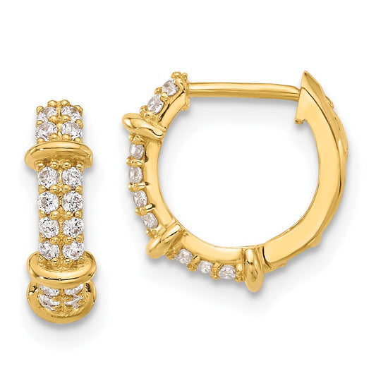 10K Yellow Gold Polished CZ Hinged Hoop Earrings