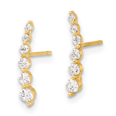 10K Yellow Gold Polished Curved Bar CZ Post Earrings