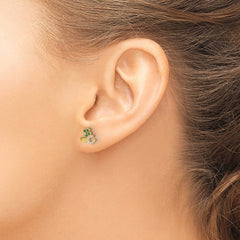 10K Yellow Gold Polished Green & Clear CZ Good Luck Post Earrings