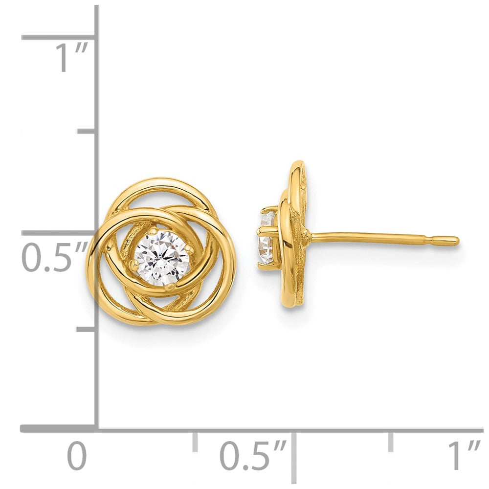 10K Yellow Gold Polished Love Knot CZ Post Earrings