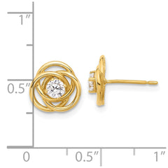10K Yellow Gold Polished Love Knot CZ Post Earrings