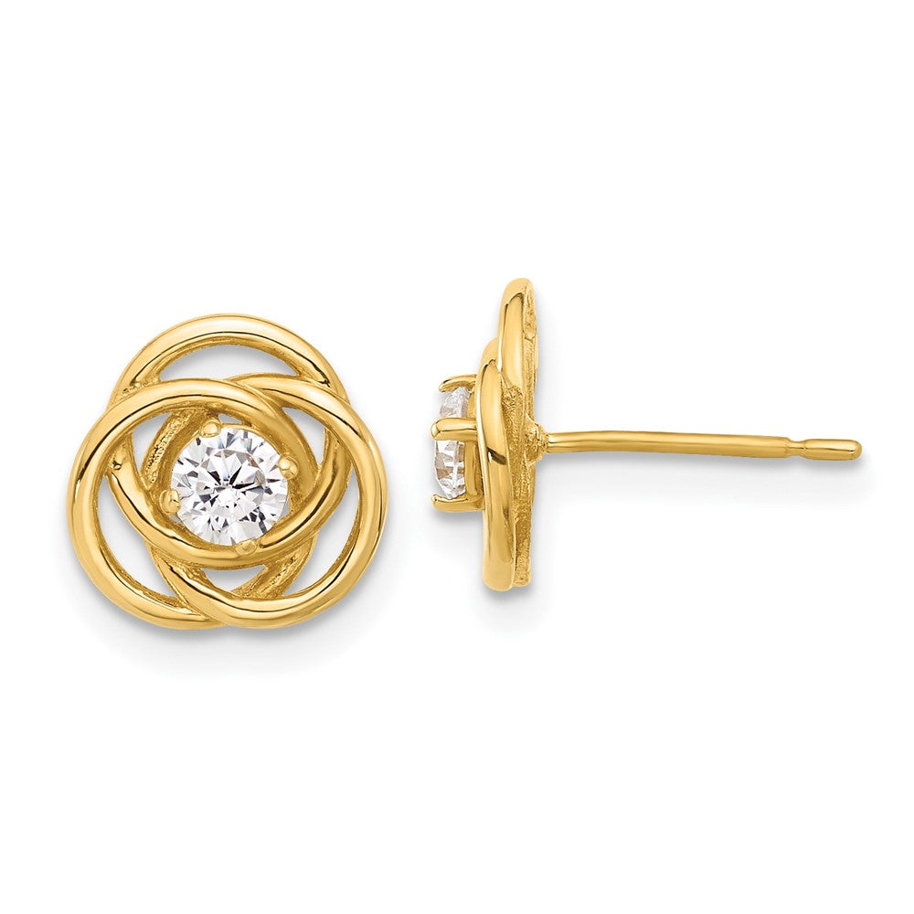 10K Yellow Gold Polished Love Knot CZ Post Earrings