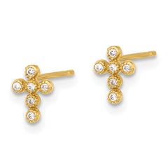 10K Yellow Gold Polished CZ Cross Post Earrings