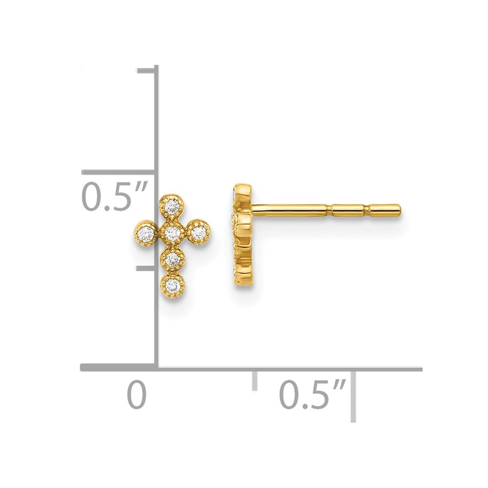 10K Yellow Gold Polished CZ Cross Post Earrings
