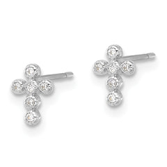 10K White Gold Polished CZ Cross Post Earrings