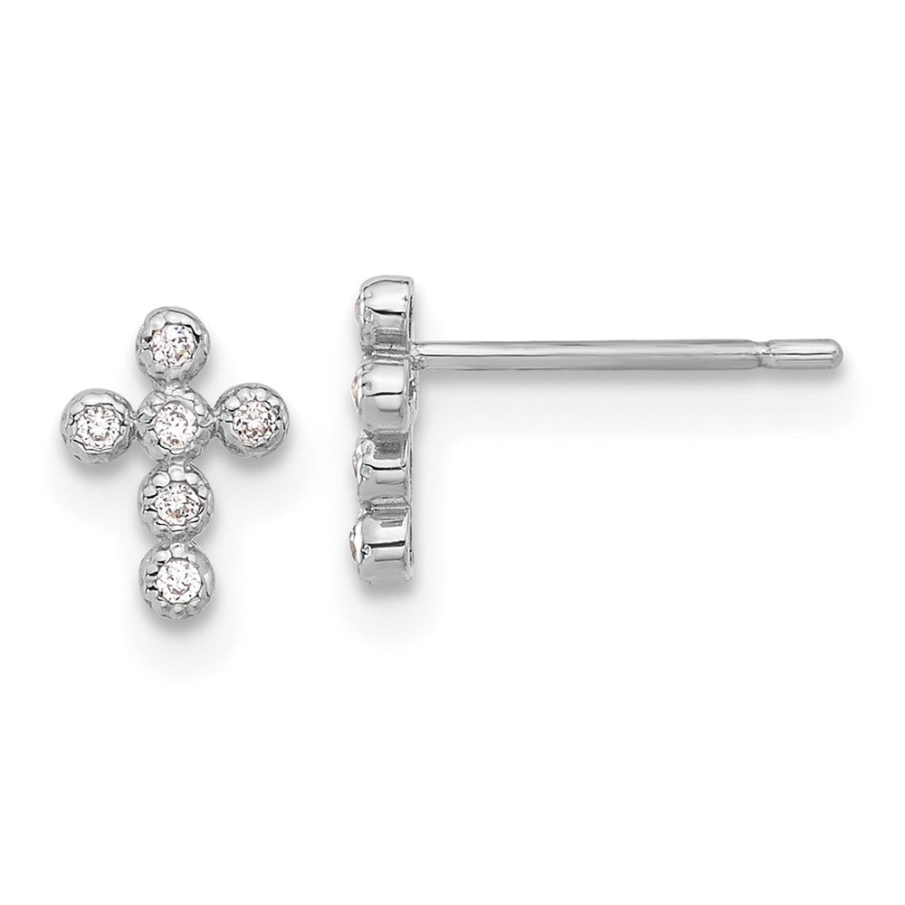 10K White Gold Polished CZ Cross Post Earrings