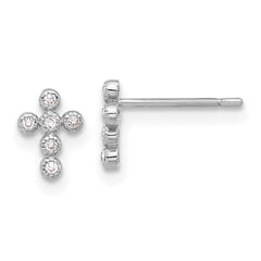 10K White Gold Polished CZ Cross Post Earrings