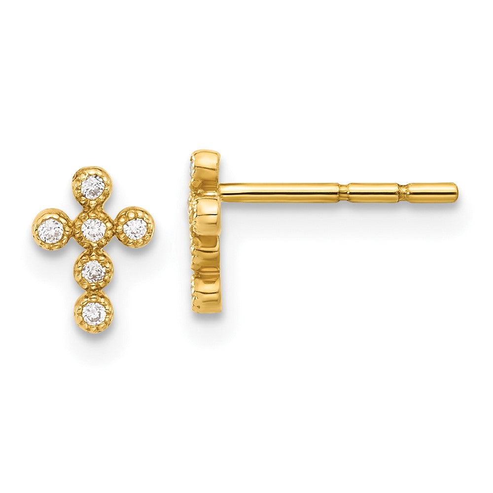 10K Yellow Gold Polished CZ Cross Post Earrings