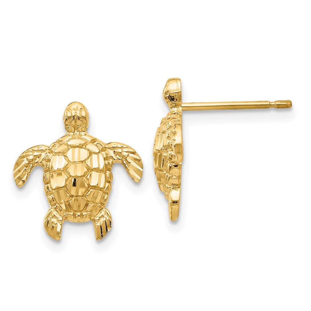 10K Yellow Gold Gold Polished & Textured Sea Turtles Post Earrings