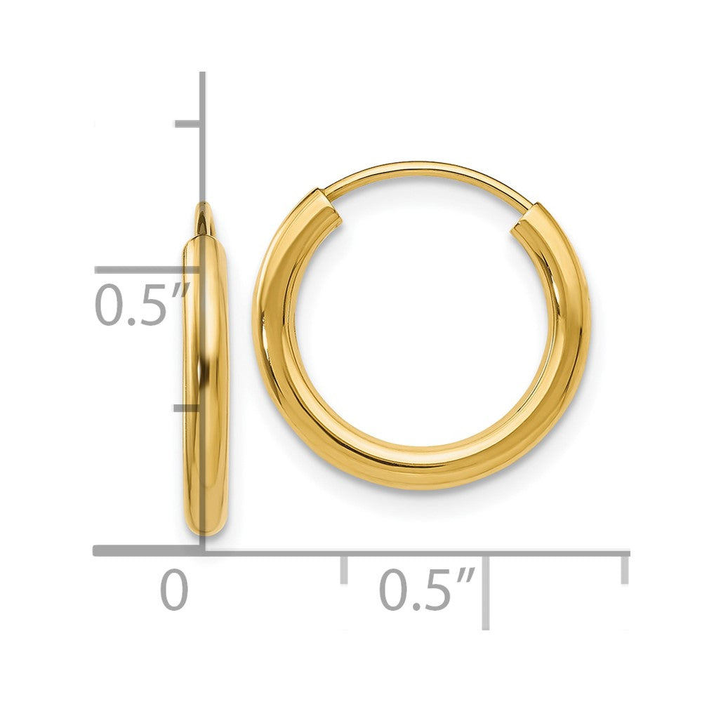 10K Yellow Gold Polished Round Endless 2mm Hoop Earrings