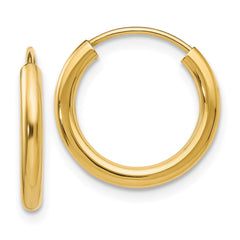10K Yellow Gold Polished Round Endless 2mm Hoop Earrings