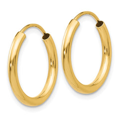 10K Yellow Gold Polished Round Endless 2mm Hoop Earrings