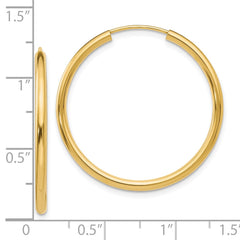 10K Yellow Gold Polished Round Endless 2mm Hoop Earrings