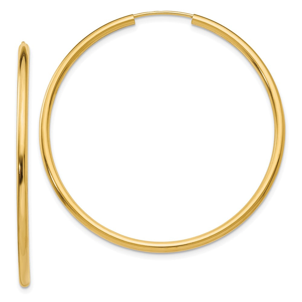 10K Yellow Gold Polished Round Endless 2mm Hoop Earrings