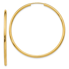 10K Yellow Gold Polished Round Endless 2mm Hoop Earrings
