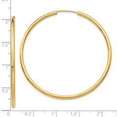 10K Yellow Gold Polished Round Endless 2mm Hoop Earrings