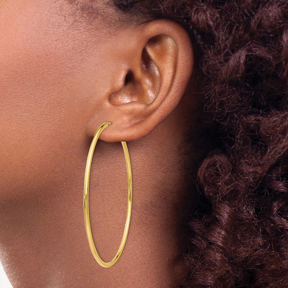 10K Yellow Gold Polished Round Endless 2mm Hoop Earrings