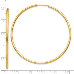 10K Yellow Gold Polished Round Endless 2mm Hoop Earrings