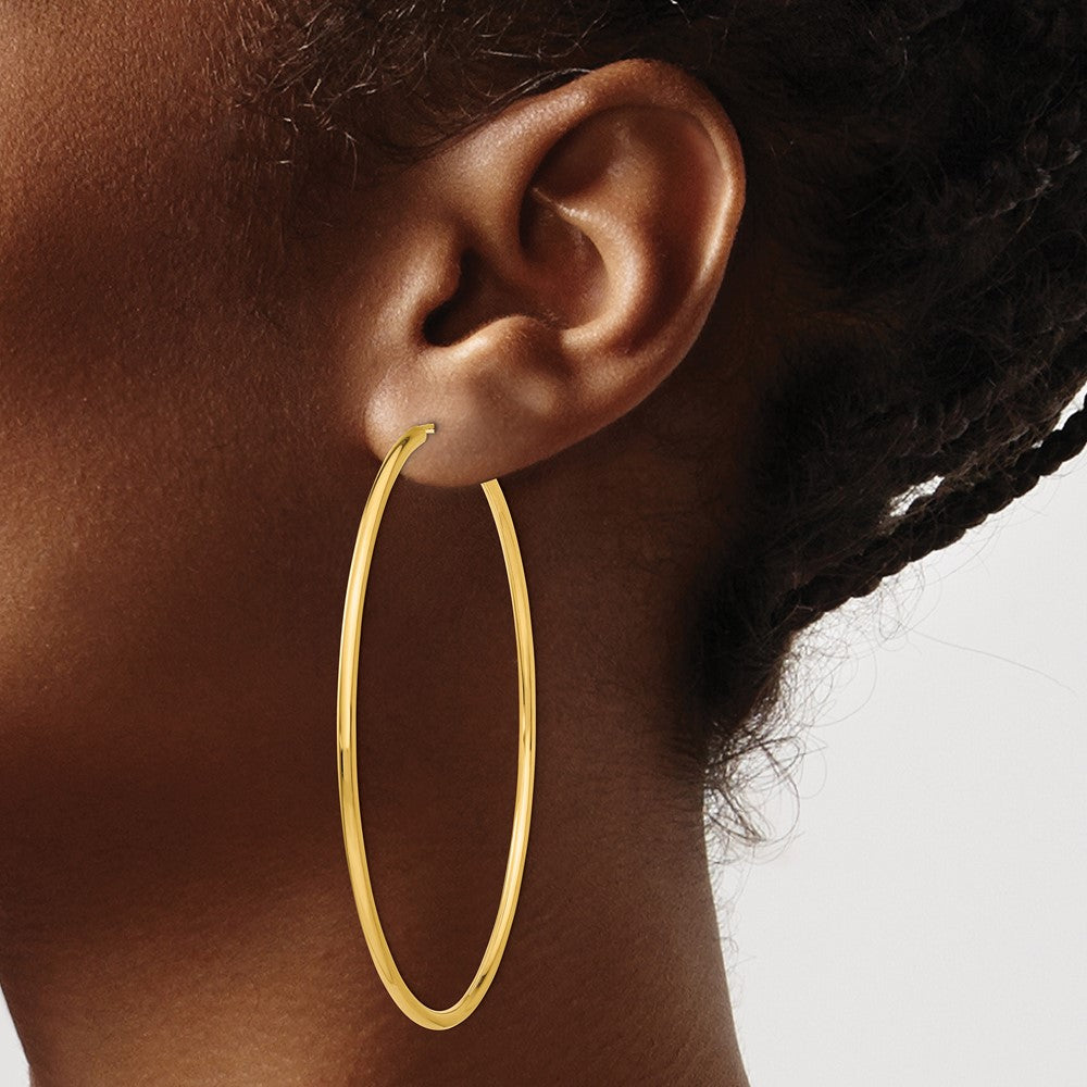 10K Yellow Gold Polished Round Endless 2mm Hoop Earrings