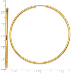 10K Yellow Gold Polished Round Endless 2mm Hoop Earrings