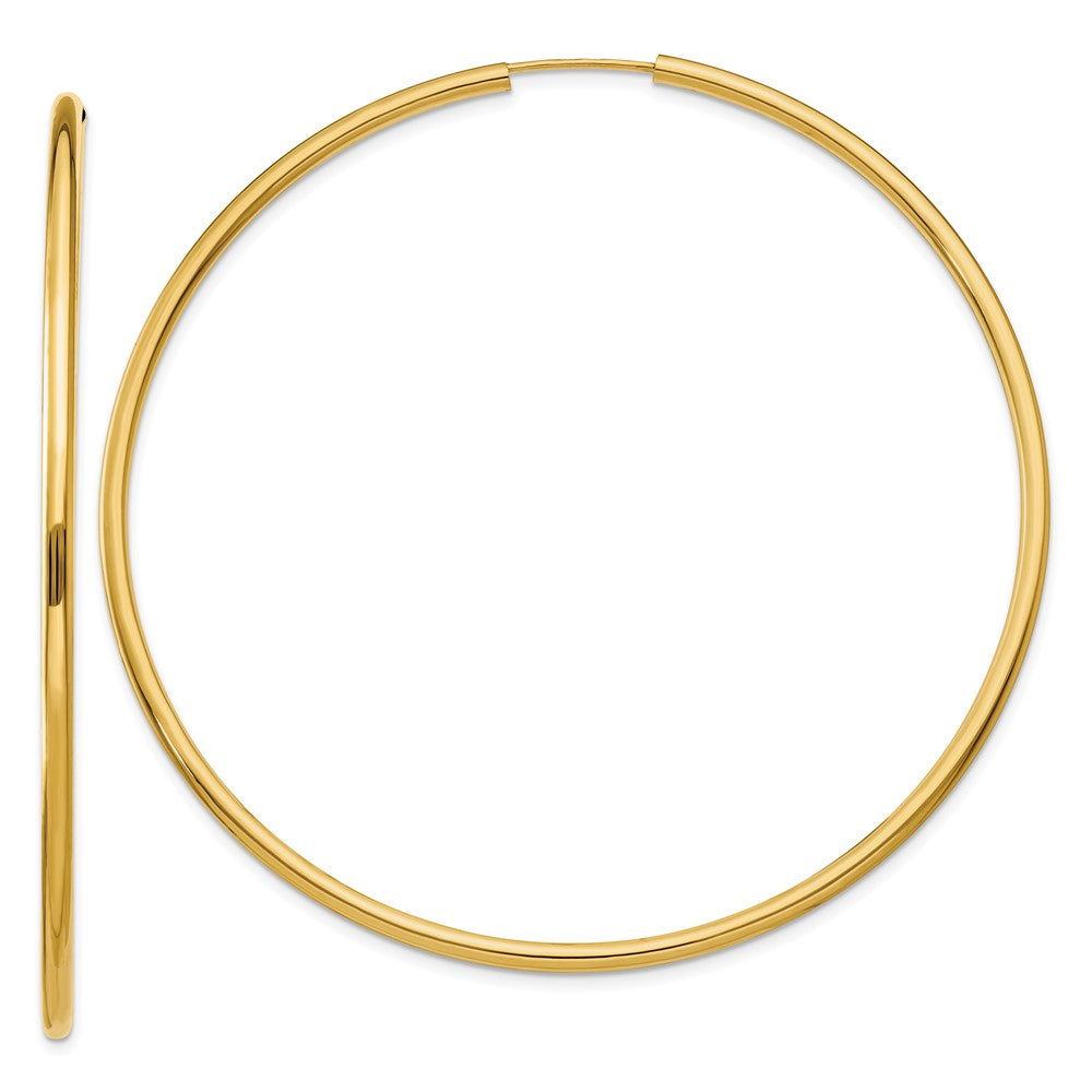 10K Yellow Gold Polished Round Endless 2mm Hoop Earrings