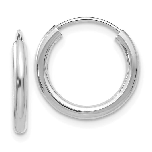 10K White Gold Polished Endless 2mm Hoop Earrings