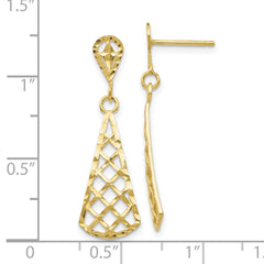 10K Yellow Gold Diamond-cut Inverted Fan Dangle Post Earrings
