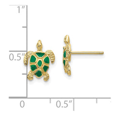 10K Yellow Gold Green Enameled Sea Turtle Post Earrings