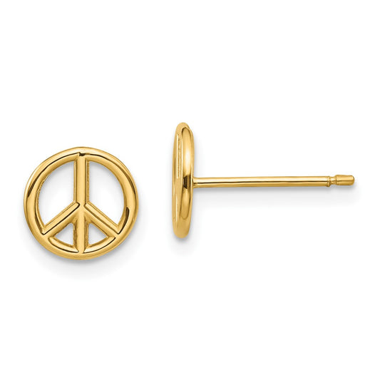 10K Yellow Gold Polished Peace Symbol Post Earrings