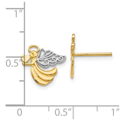 10K & Rhodium Angel with Heart Post Earrings