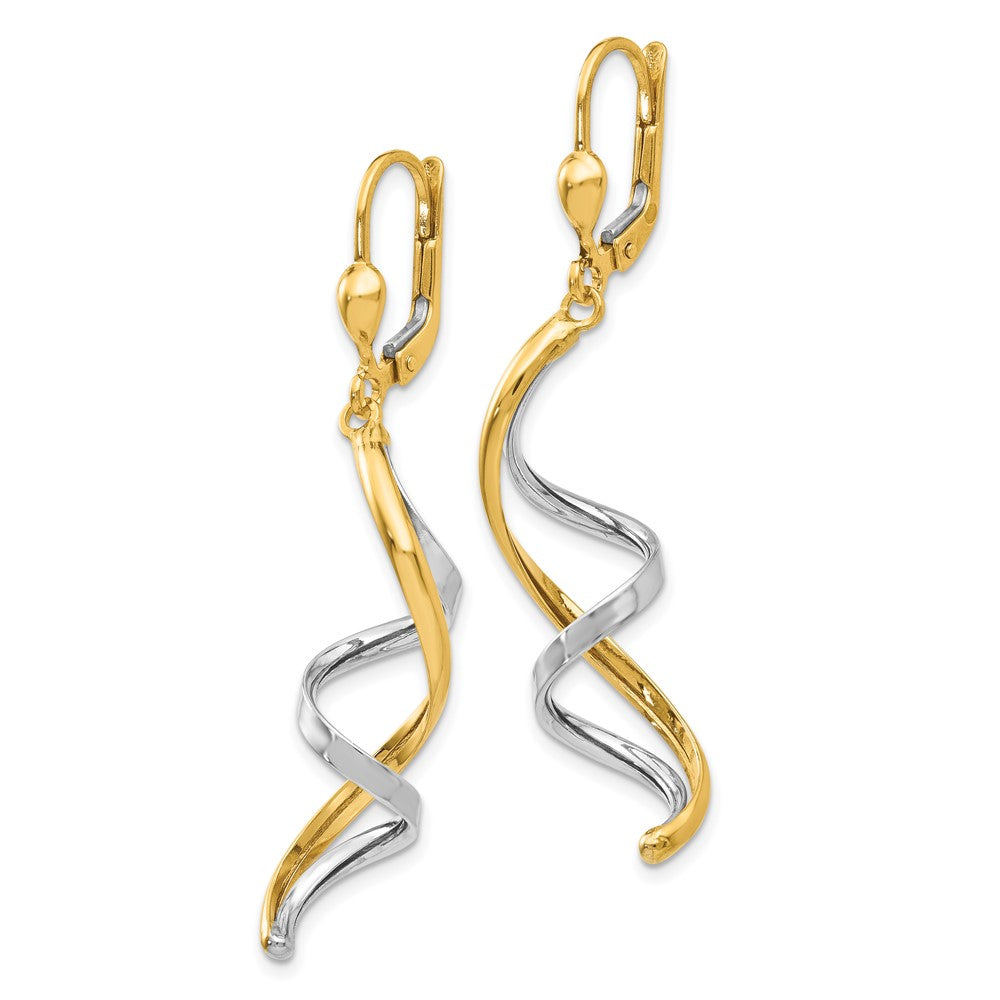 10K Two-Tone Gold Spiral Leverback Earrings