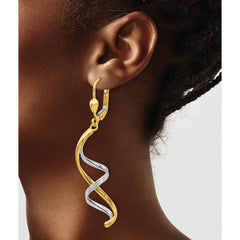 10K Two-Tone Gold Spiral Leverback Earrings