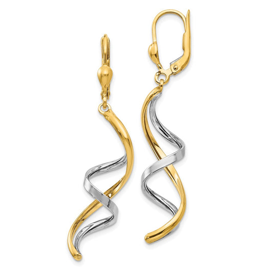 10K Two-Tone Gold Spiral Leverback Earrings