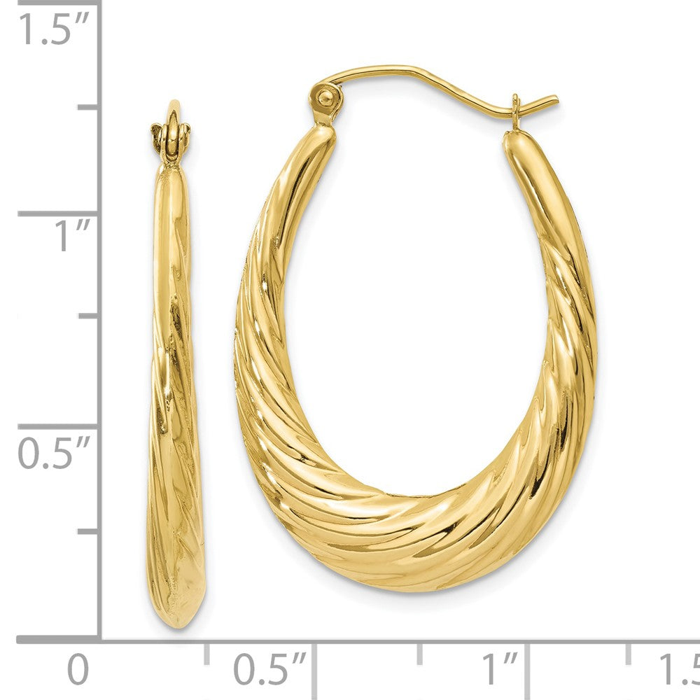 10K Yellow Gold Polished Twisted Oval Hollow Hoop Earrings