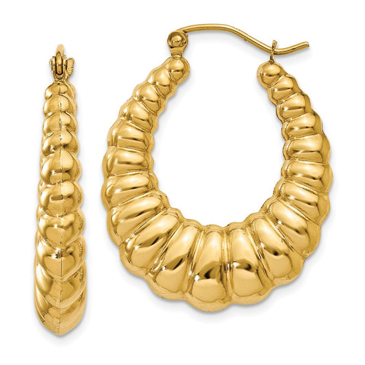 10K Yellow Gold Polished Scalloped Hoop Earrings
