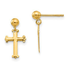 10K Yellow Gold Cross Dangle Post Earrings