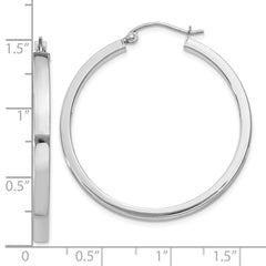 10K White Gold 2x3mm Rectangle Tube Hoop