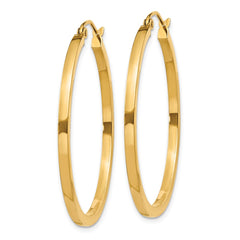 10K Yellow Gold 2mm Square Tube Hoop Earrings