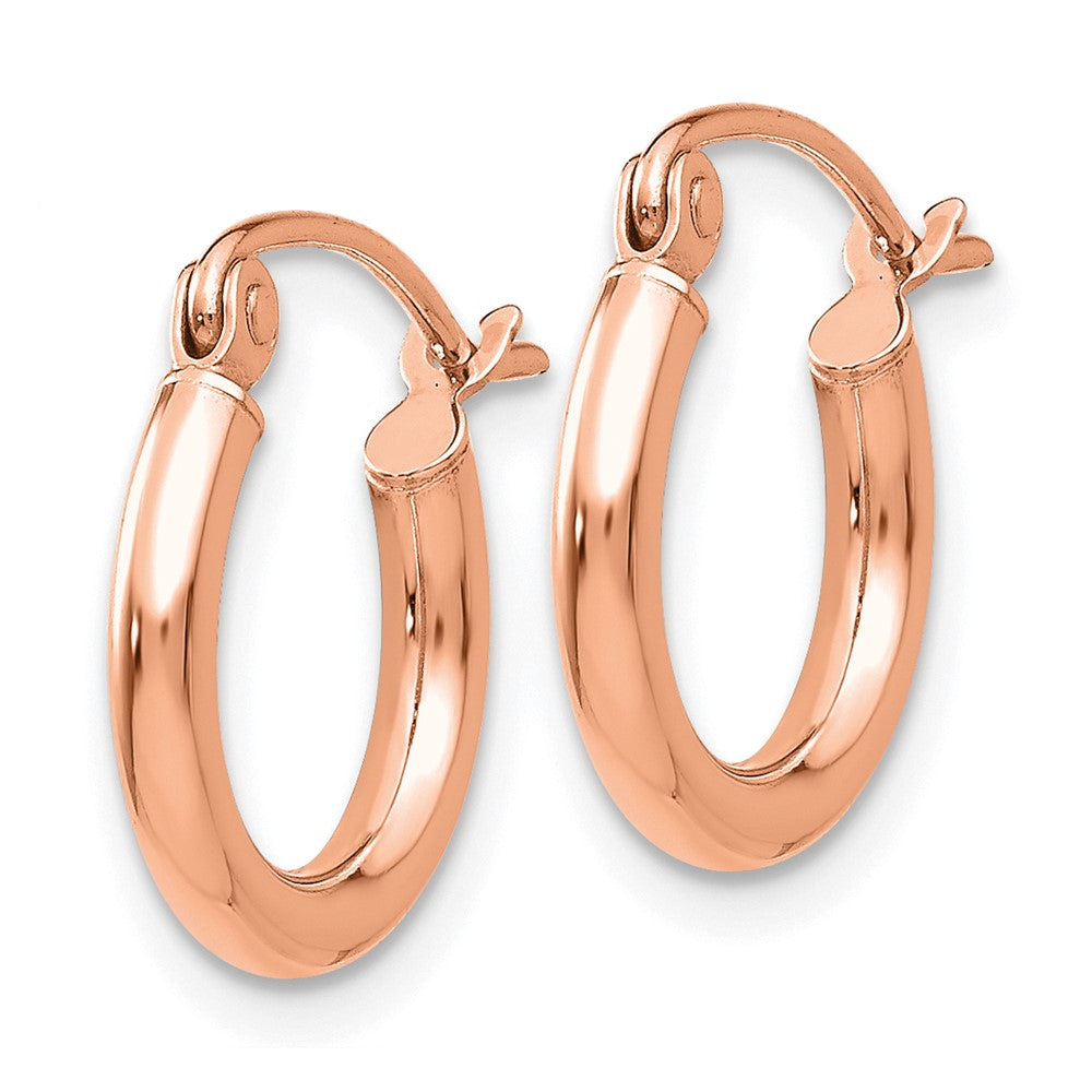 10K Rose Gold Polished 2x12mm Lightweight Tube Hoop Earrings