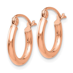 10K Rose Gold Polished 2x12mm Lightweight Tube Hoop Earrings