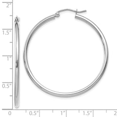 10K White Gold Polished 2mm Tube Hoop Earrings