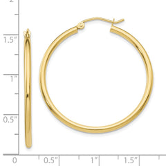 10K Yellow Gold Polished 2mm Lightweight Tube Hoop Earrings
