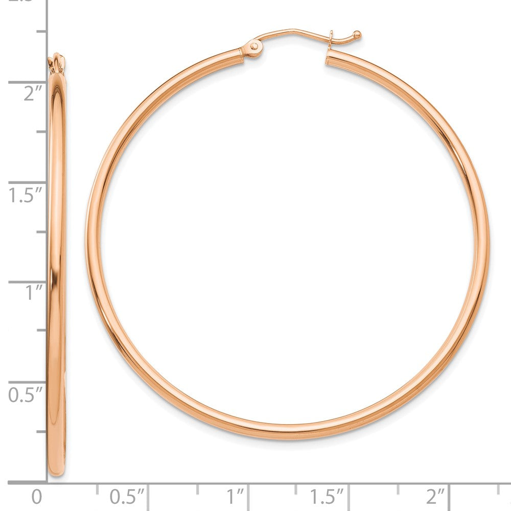 10K Rose Gold Polished 2mm Lightweight Tube Hoop Earrings