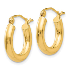 10K Yellow Gold Polished 3mm Lightweight Tube Hoop Earrings