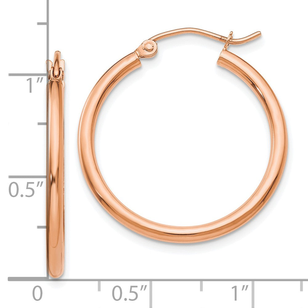 10K Rose Gold Polished 2mm Tube Hoop Earrings