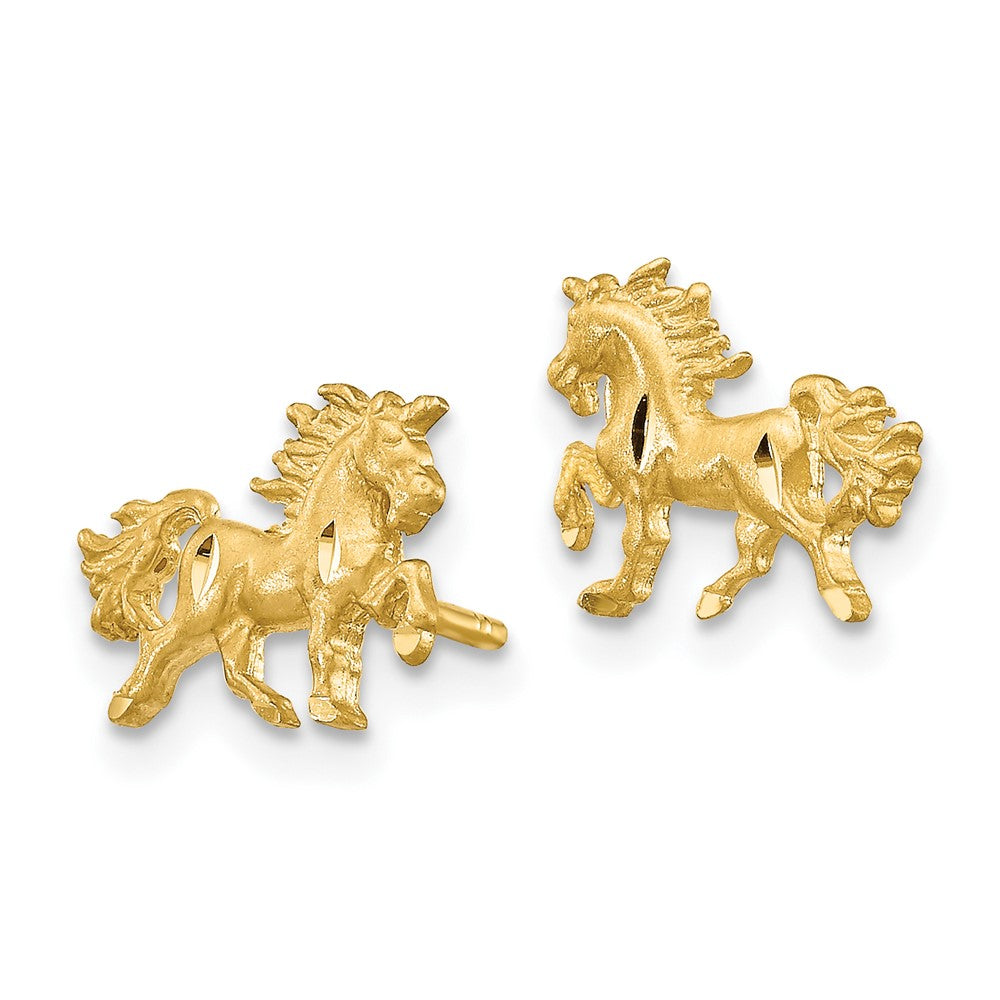 10K Yellow Gold Satin Diamond-cut Unicorn Post Earrings