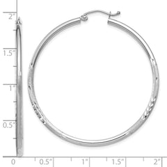10K White Gold Satin and Diamond-cut 2mm Round Hoop Earrings