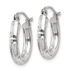 10K White Gold Diamond-cut 3mm Round Hoop Earrings
