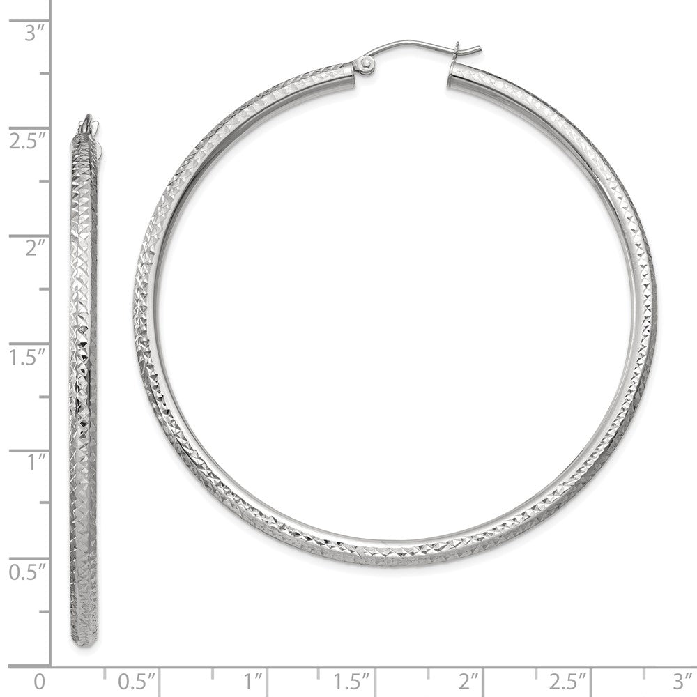 10K White Gold Diamond-cut 3mm Round Hoop Earrings